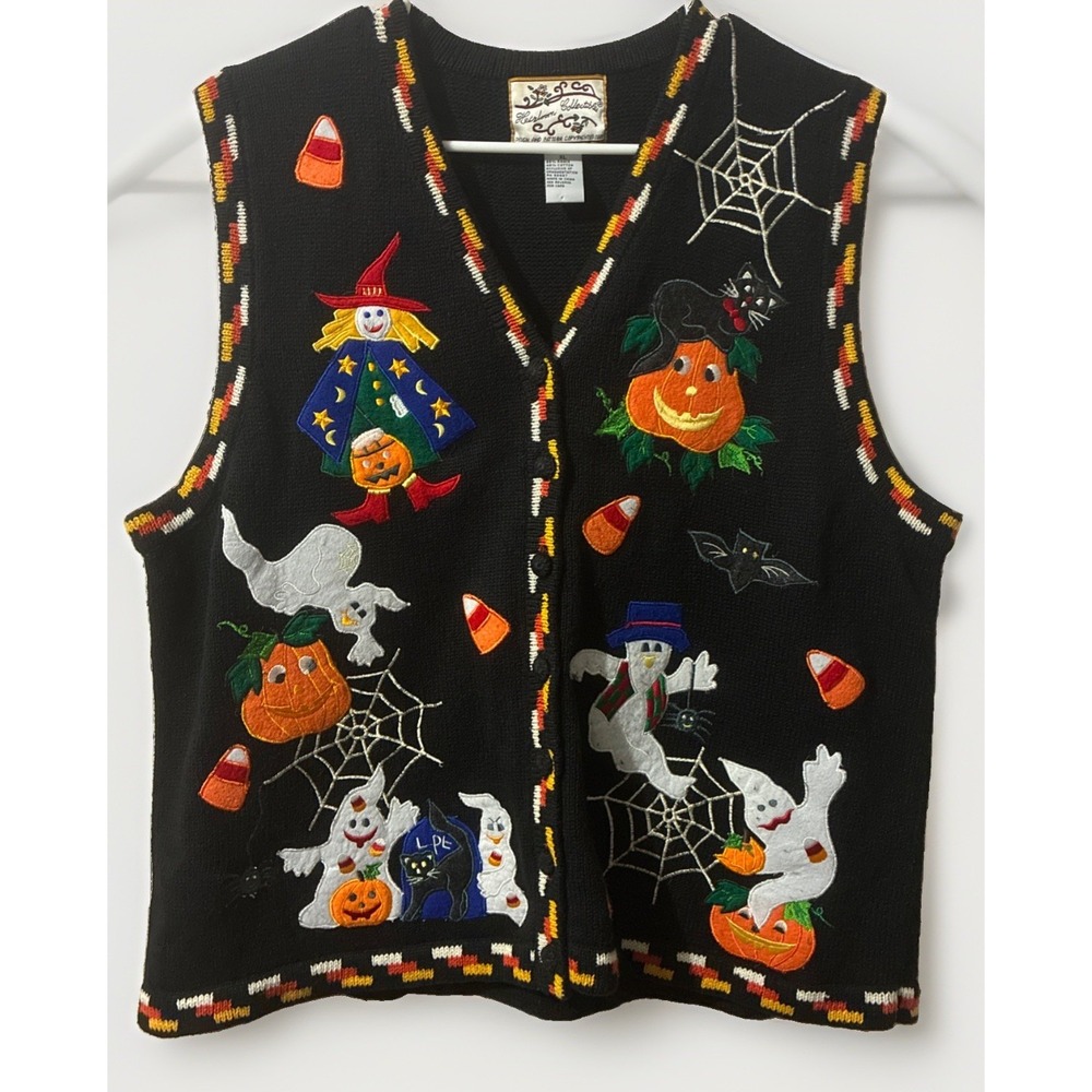 Vintage Woman's Heirloom Collectibles Halloween Sweater Vest XL